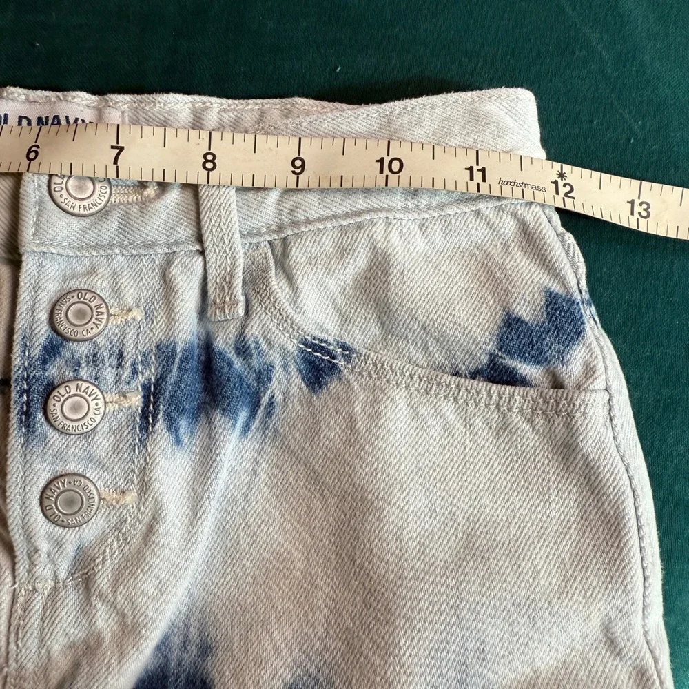 Girls Old Navy Tie Dye Denim Skirt Renata Button Front Raw Hem Blue White Size 8